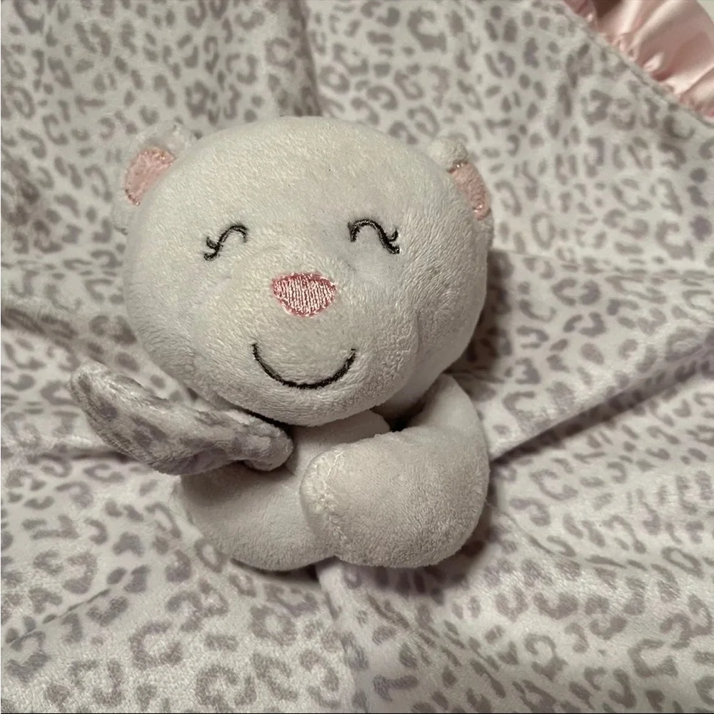 Carter's Baby‎ White Plush Bear Rattle Cheetah Print Lovey Pink White